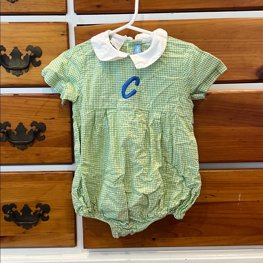 Green Checkered Kids Bodysuit with White Collar